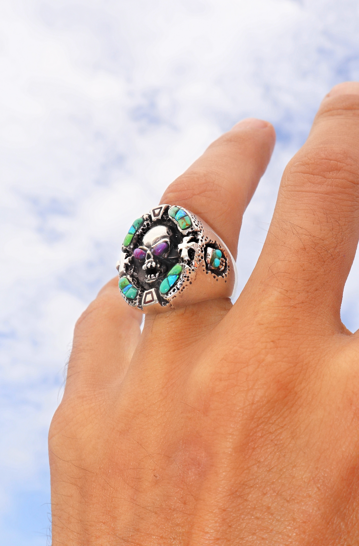 Spiritforge - Triple Skull, Turquoise Twilight Ring
